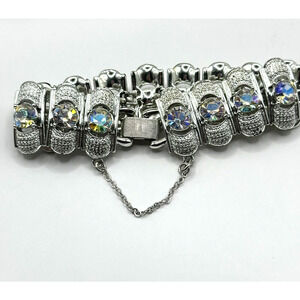 Coro Pegasus Bracelet Aurora Borealis Crystal Rhinestone Silver Tone Link VTG